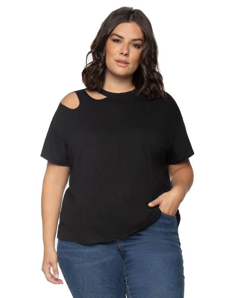 Plus size model wearing Britt Cut Out Shirt by Dex Plus | Dia&Co | dia_product_style_image_id:183896